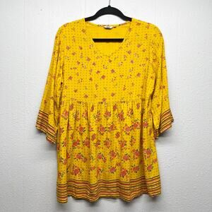 Max Floral Colorful Babydoll Womens Top XL Cottagecore Fairy Boho Wide Sleeve